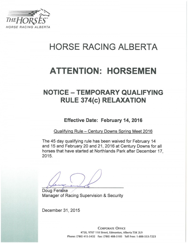 NOTICE - Temporary Qualifying Rule 374(c) Relaxation