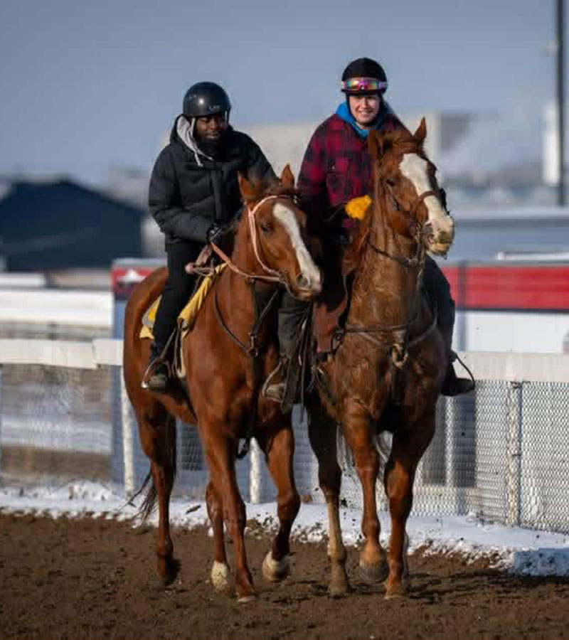 Morning ponying Deva's Charm with new pony horse Hendrix (alongthewatchtower)