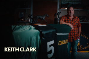 Keith Clark in his trophy room at Keith Clark Racing Stables