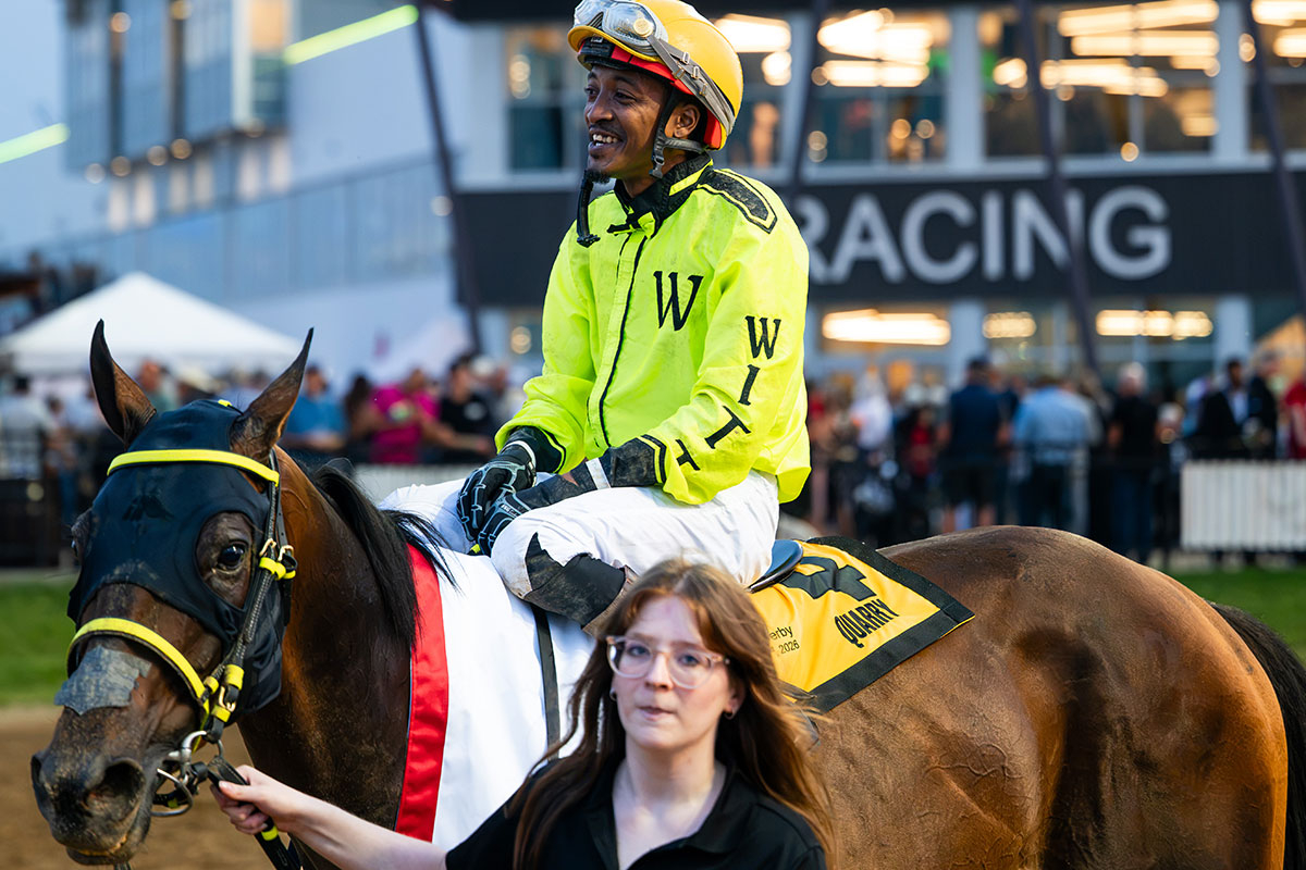 2026 Canadian Derby winner Quarry with Jockey Damario Bynoe up