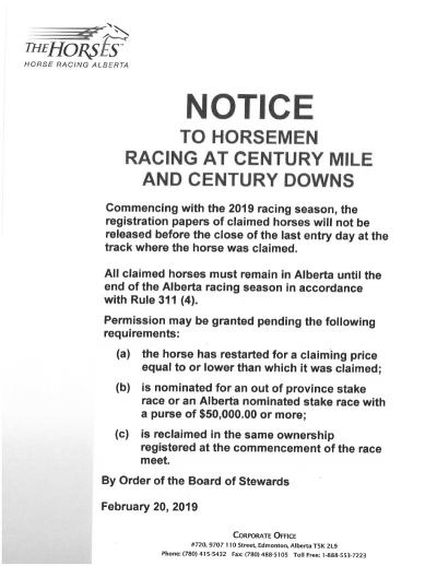 Notice to Horsemen